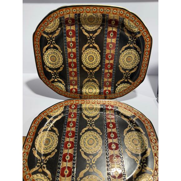 Heavy Decorative Platters by Oriental Accent Gold Trim Lot of 2 - Picture 2 of 10